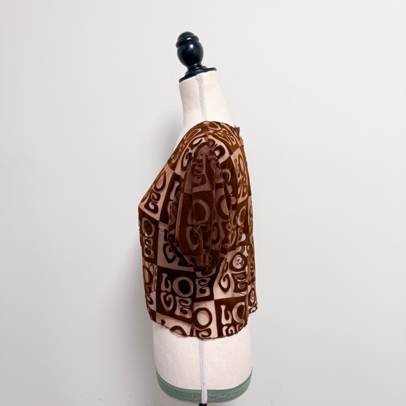 House Of Sunny Brown Casa Amor Velveteen Sheer Mesh Love Crop Short Puff Sleeve - Picture 4 of 10